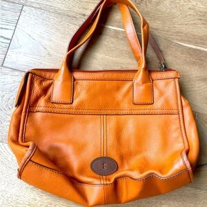 Fossil leather tote bag orange midsize